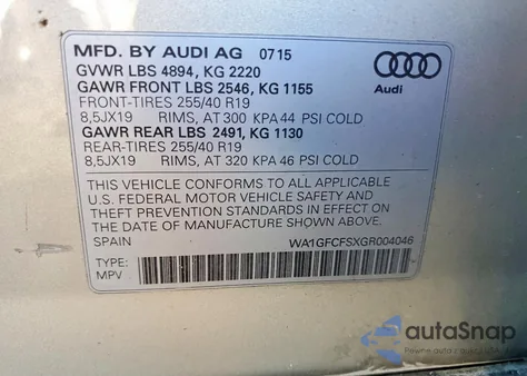 2016 Audi Q3 Prestige z USA, uszkodzony, nr VIN WA1GFCFSXGR004046